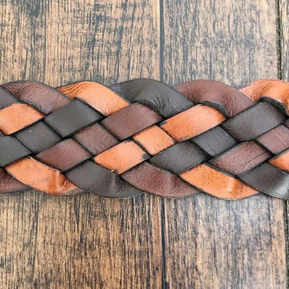 Aeropostale Y2K Wide Woven Leather Belt Rugged Durable Mens Size Medium Brown